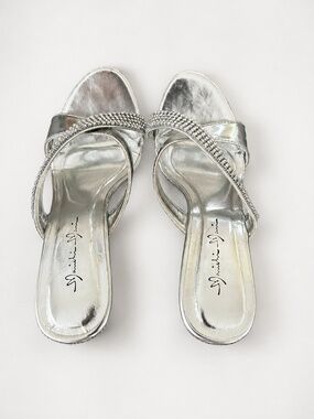Marichi Mani Silver Rhinestone Strappy Stiletto Heels Size 5.5